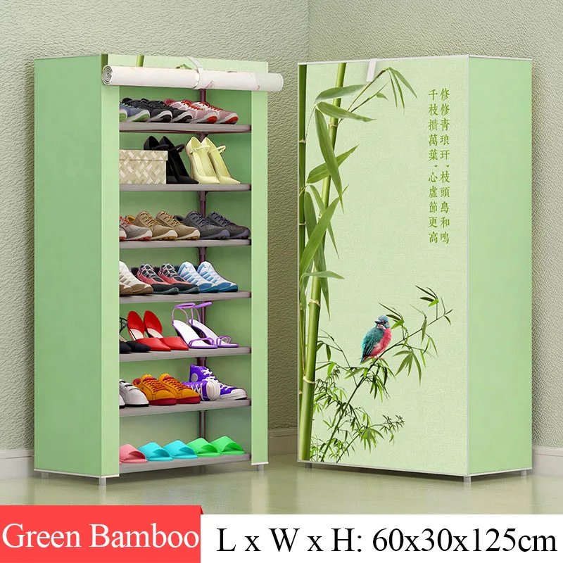 Green Bamboo Многослойные нетканые тканевые туфли стеллаж хранение обуви пылезащитный домашний компактный органайзер для обуви шкаф складная обувь шкаф - Цвет: Green Bamboo