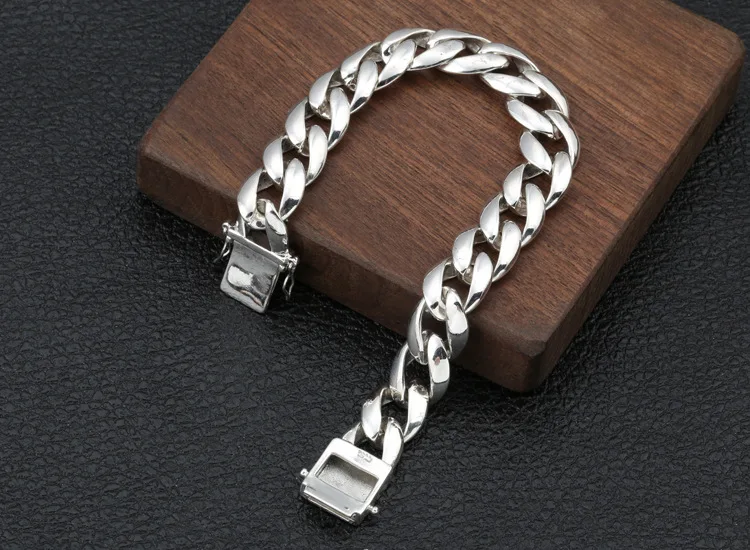 FNJ 925 Серебряный браслет для мужчин t 20 см ссылка большая цепь Ширина 13 мм чистый S925 серебряные браслеты для мужчин ювелирные изделия