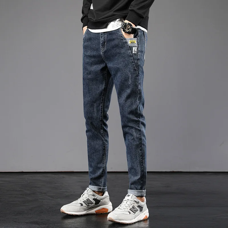 

Korean Style Fashion Men Jeans High Quality Retro Black Blue Casual Cotton Denim Trousers Vintage Designer Slim Fit Pencil Pants