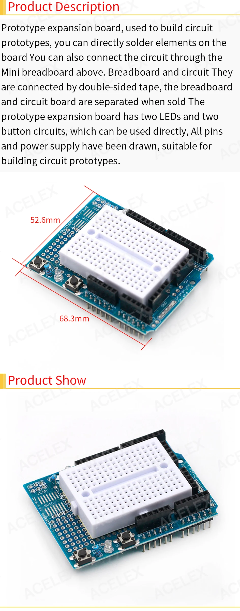 3 Schede Di Espansione Proto Shield Con Mini Breadboard - Compatibili Con Arduino UNO R3, 70x54mm - Foto 7