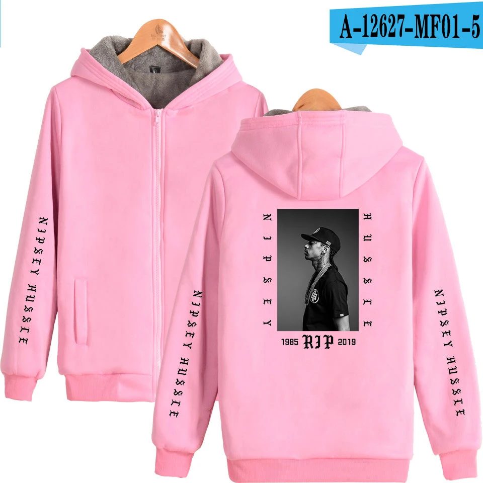 Новые Nipsey Hussle Kpop модные зимние толстовки с капюшоном на молнии для мужчин и женщин, куртки с длинным рукавом, толстые толстовки с капюшоном на молнии, топы - Цвет: pink