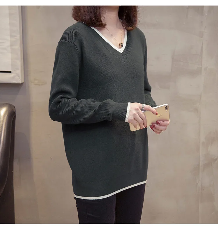 Плюс размер v-образным вырезом пуловеры свитера осень зима одежда сплайс цвет дамы вязаные топы негабаритный уличная одежда джемпер 4xl свитер вязаный кардиган пуловер женский кофта женская