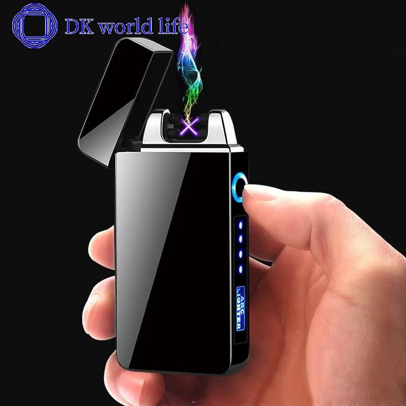 USB электрическая зажигалка для сигарет с принтом пальцев Сенсорная Электронная плазменная двойная дуговая Зажигалка ветрозащитные металлические зажигалки Мужские гаджеты