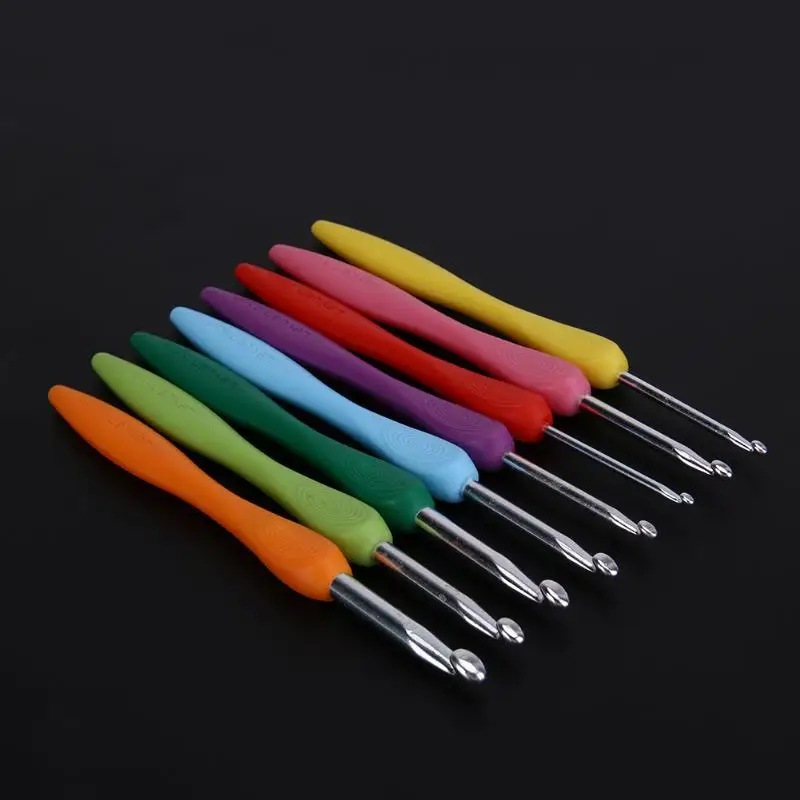 8pcs Aluminium Crochet Hooks Sewing Needlles Knit Soft Handle Craft Sweater Knitting Needle Sewing Tools