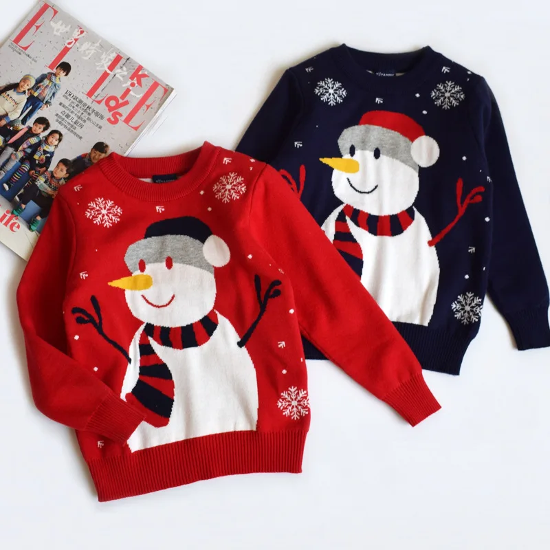 XMAS snowman boys girls sweaters kids christmas pullover thick warm knitted wear children clothing cotton long sleeve tops 3-9Y | Детская