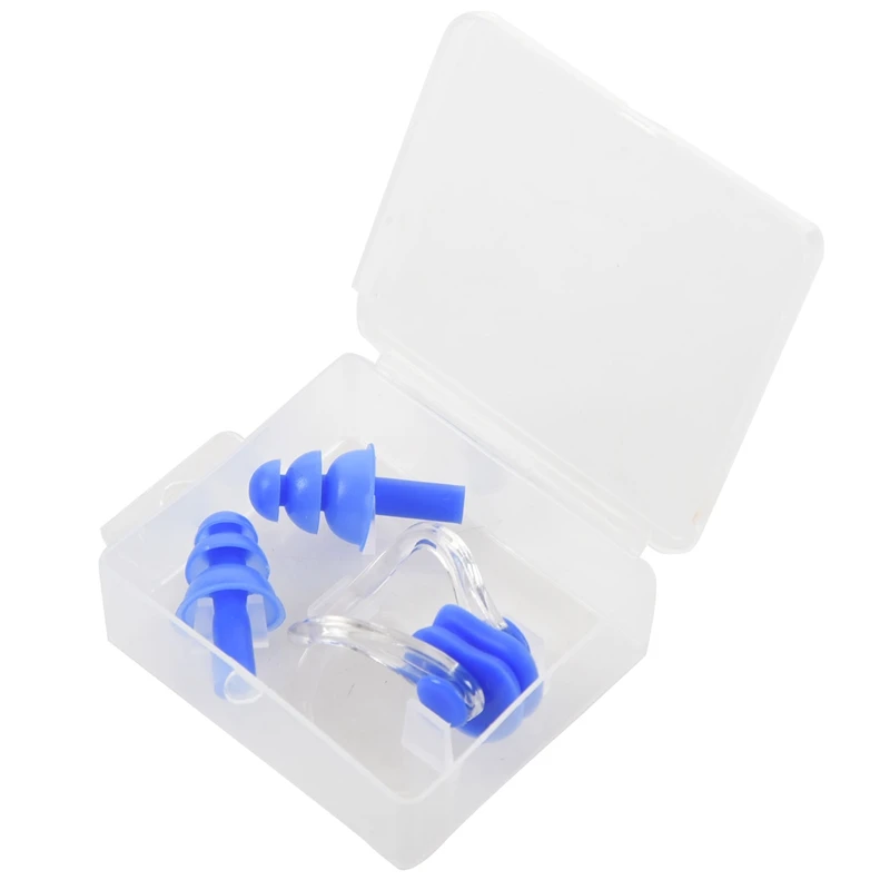 

Adults Pairs Blue Swimming Silicone Ear Plugs with Nose Clip