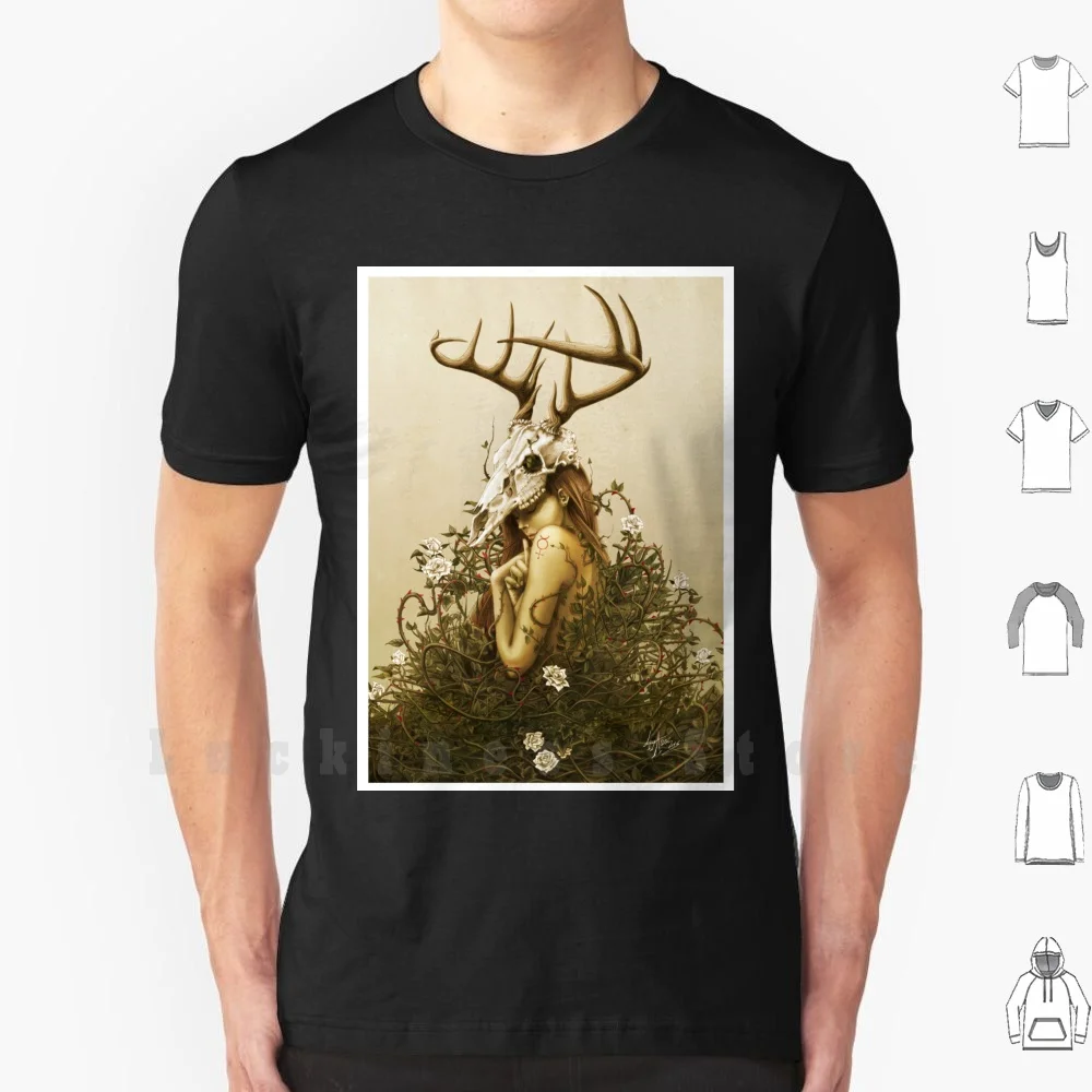 The Deer Secret T Shirt Uomo Cotone Cotone S - 6Xl Cervo Cervo Ciervo Animali Natura Totem Foresta Nativa Folk Magic Fantasy