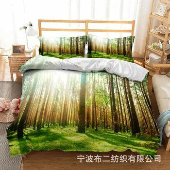 

(Bedding Supply of Goods) Digital Printed Quilt Cover Green Forest Creative Sheet Pillow Case DIY Bedding
