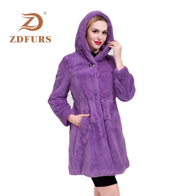 ZDFURS* роскошное длинное меховое пальто на заказ, большие размеры, Заводская распродажа, настоящее меховое пальто из кролика Рекс, женская меховая куртка, новая зимняя