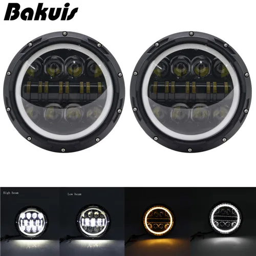 Black 7 дюймов светодиодный налобный фонарь с Halo Ring Amber поворотник для lada niva 4x4 suzuki samurai " светодиодный DRL Halo Фары для ваз 2101 - Цвет: Black