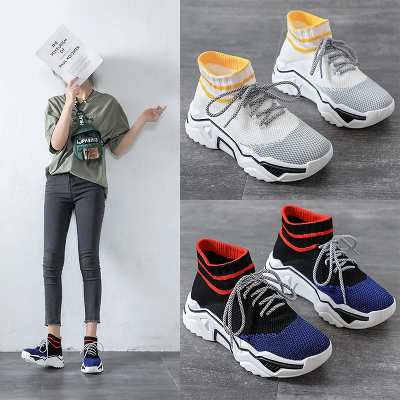 

Wa zi xie Women's 2019 Autumn New Style Paris Fashion & Sports Casual High Shoes Women's ulzzan Foot Covering Stretch Boots