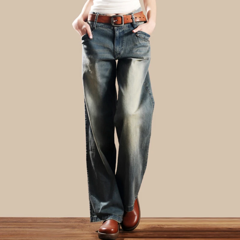 

2019 new autumn and winter Fashion casual cotton plus size thick female women girls brand straight wide leg pants jeans clothing