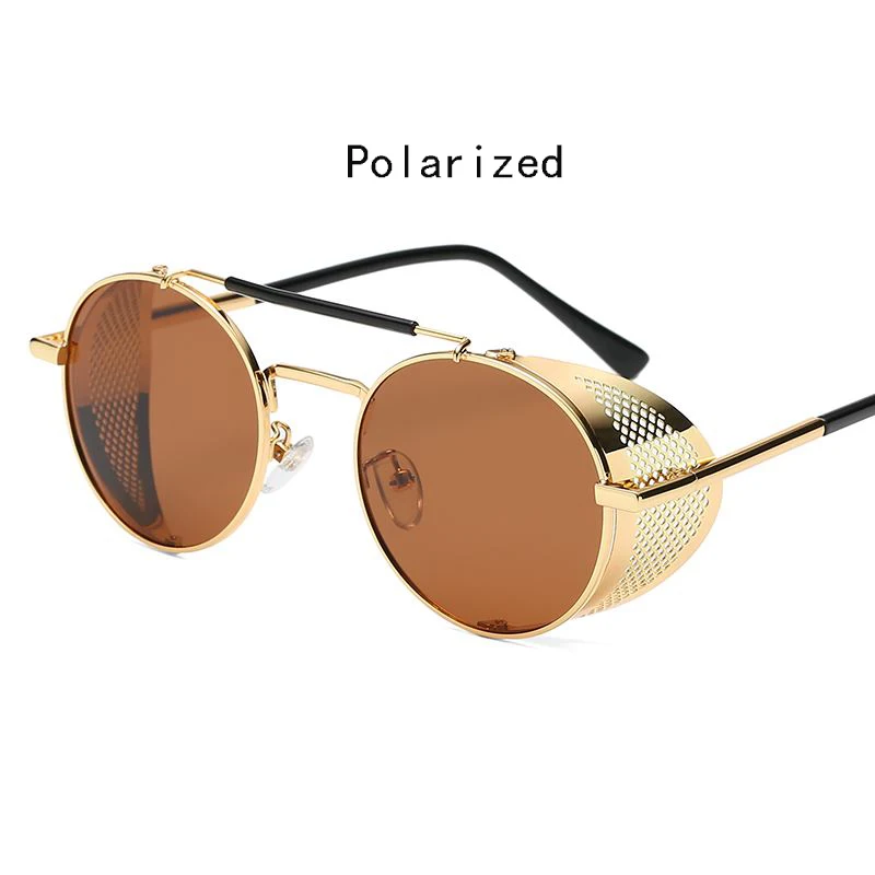 Мужские поляризационные солнцезащитные очки, Ретро стиль, стимпанк, круглая металлическая оправа, солнцезащитные очки для женщин, очки панка, лучи UV400, Gafas Sol Mujer - Цвет линз: gold brown