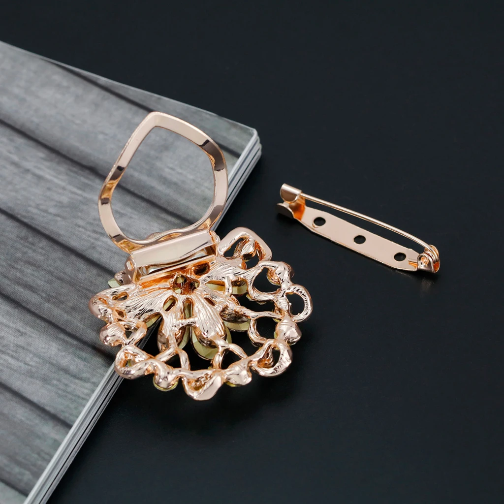 Womens Crystal Scarf Ring Clip Buckle Flower Silk Shawl Holder Brooch Badge With Safety Pin