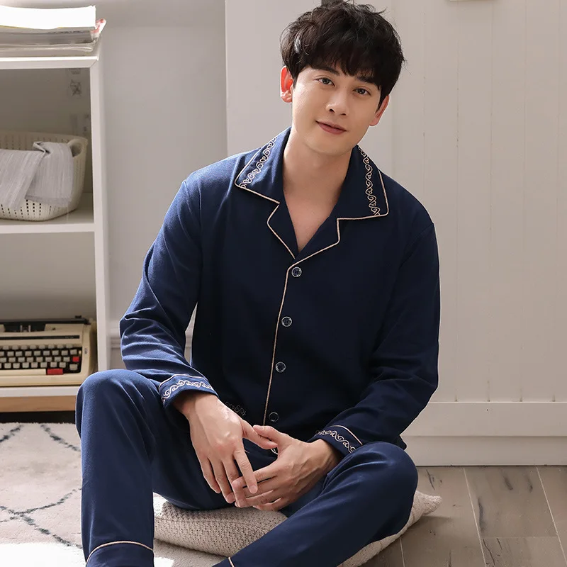 

Men Pajamas Autumn Spring And Autumn Pure Cotton Long Sleeve Middle-aged Dad Thin Large Size Plus-sized Cotton Tracksuit Men's