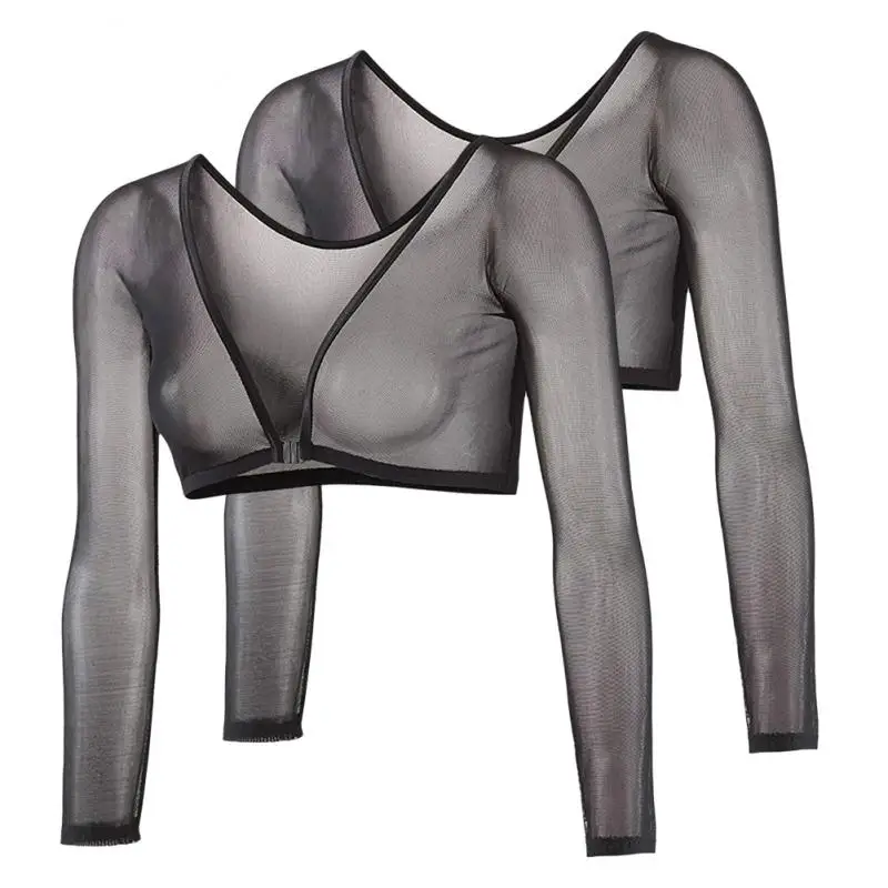Maternity Net Yarn Bottoming Shirt Slimming Upper Arms Shapers Women Navel Sheer Mesh Sleeves Compression Shirt Chiffon 3