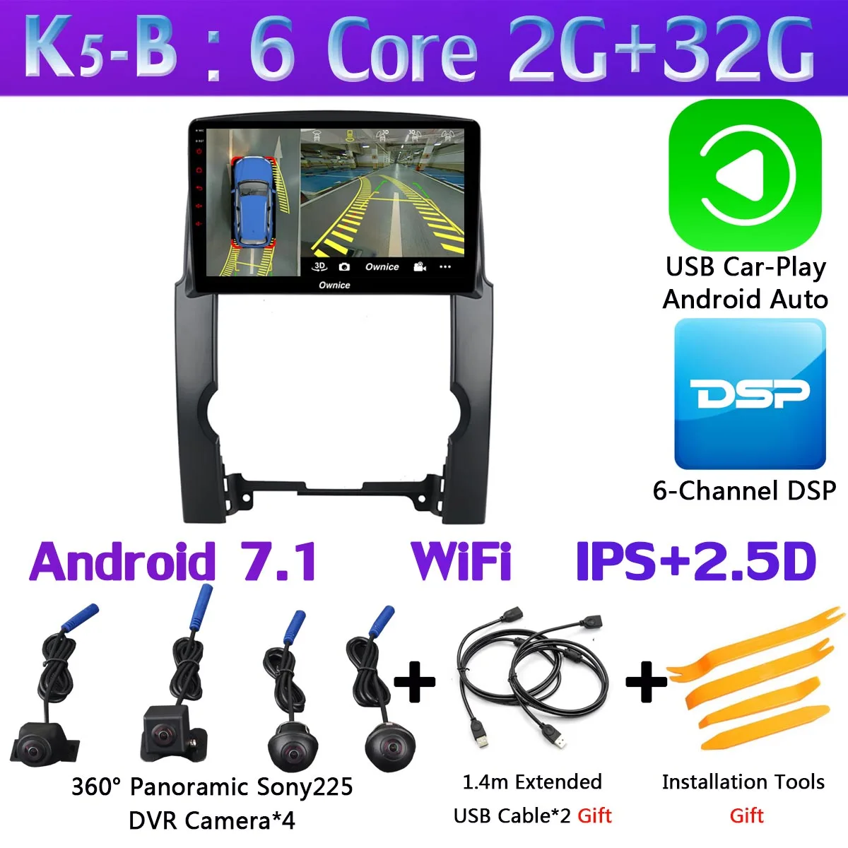 K5-B-CarPlay 360 ° камера 4G LTE Android 9,0 8Core 4G+ 64G SPDIF DSP CarPlay автомобильный мультимидийный Навигатор Радио для KIA Sorento 2009 2010 2011 2012 2013 - Цвет: K5-B-CarPlay