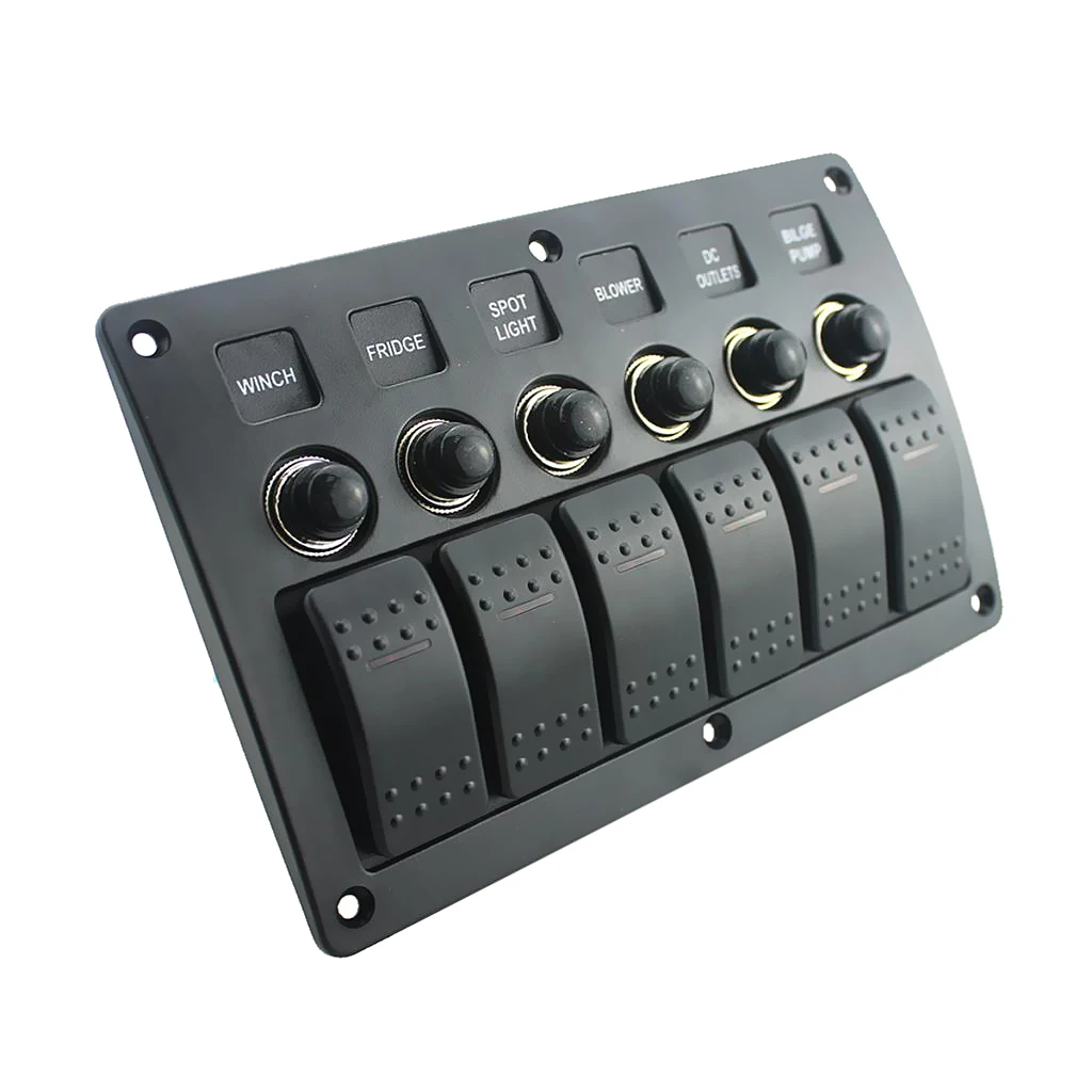 6 Gang LED Rocker Switch Panel Circuit Breaker Waterproof 24/12V Car Marine