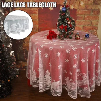 

Christmas Tablecloth Santa Claus Snowman Elk Embroidered Christmas Party Lace Tablecloth Round/Square BJStore