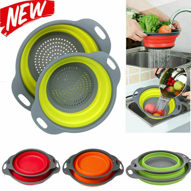 7195 SILICONE COLLAPSIBLE COLANDER VEGETABLE FRUIT WASHING DRAIN STRAINER  BASKET STRAINER FOLDABLE COLANDER WITH HANDLE, SILICONE COLLAPSIBLE  COLANDER, FRUIT BASKET FILTER DRAINER