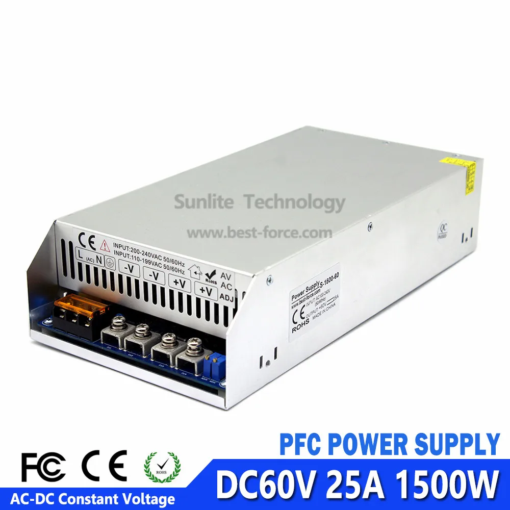 Переменный DC60V импульсный источник питания 25А 1500 Вт трансформатор 100-240 В переменного тока в постоянный 60 в источники питания для ЧПУ CCTV шаговые двигатели DIY