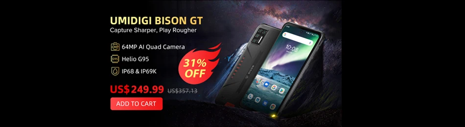 UMIDIGI BISON IP68/IP69K Waterproof Rugged Phone 48MP Matrix Quad Camera