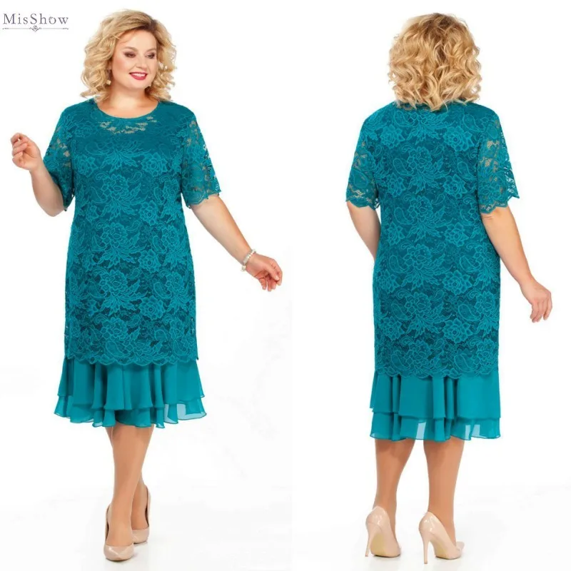 

Lace Tea Mother Of The Bride Dresses Plus Size 2020 Wedding Party Gown For Women Half Sleeve robe mere de la mariee Gift