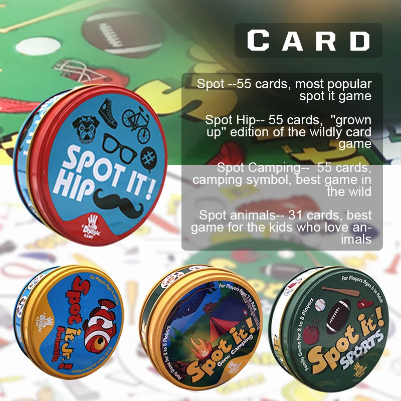 

2019 spot symbol cards game 80mm English version education toys with metal box for family activities party enjoy it board game