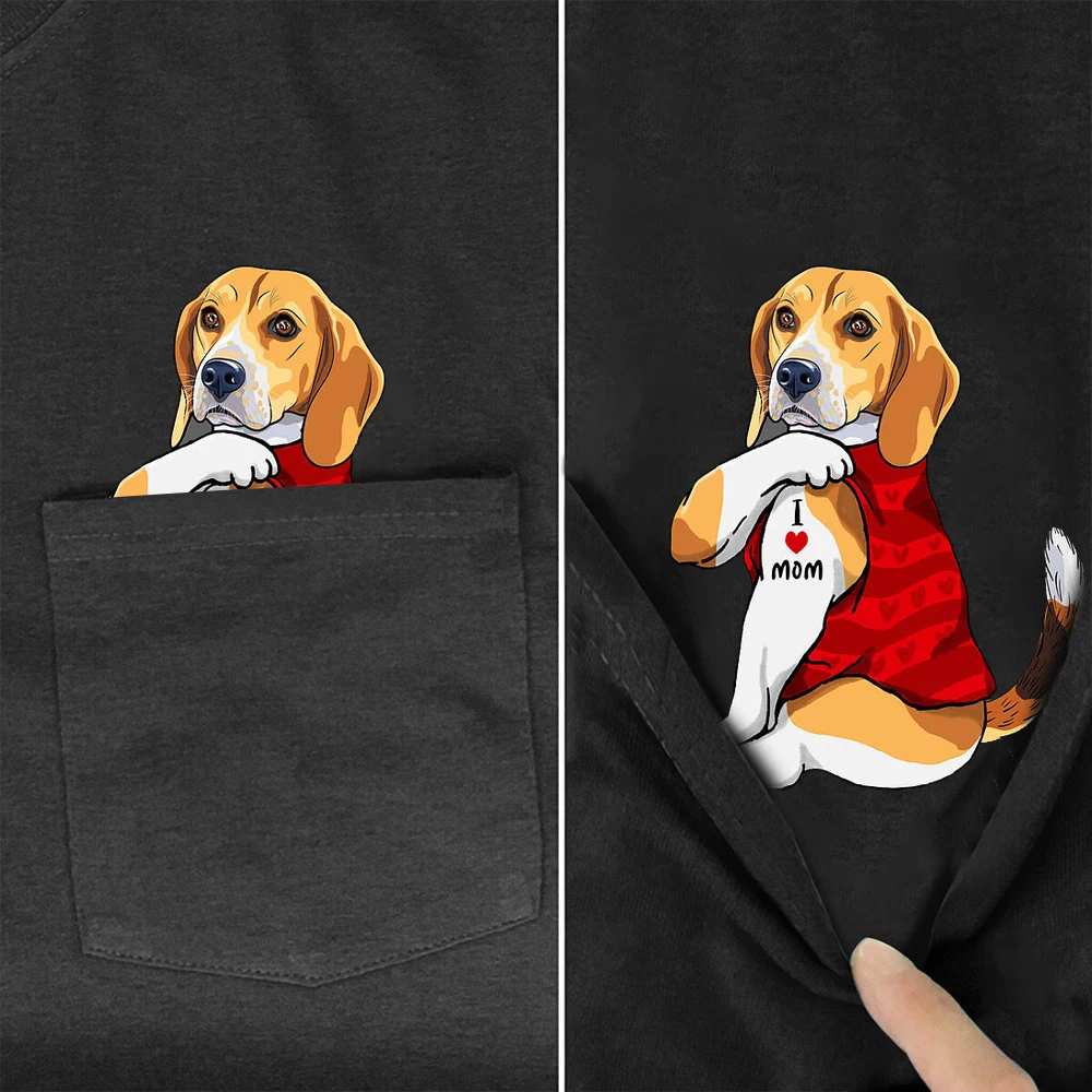 

CLOOCL Cotton T-Shirts Fashion Pocket Beagles I Love Mom for Dog Lover 3D Printed T-Shirts Casual Hip Hop Tops Funny Cotton Tees