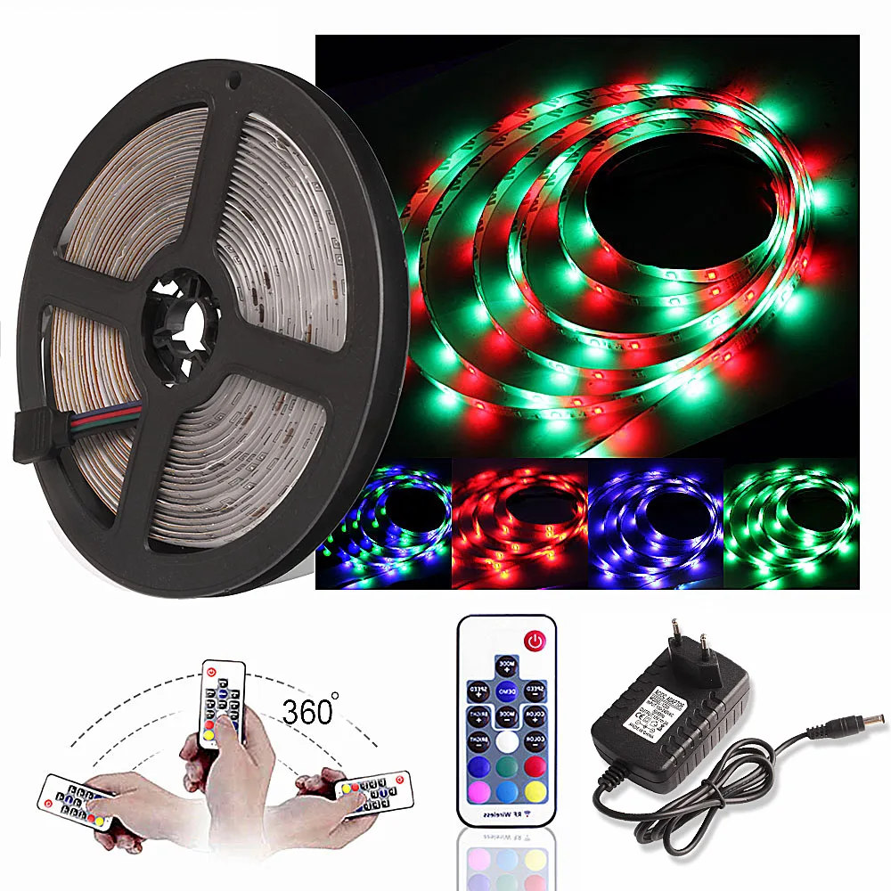 Светодиодный RGB полосы света водопоф для дома Диодная лента неоновый светодиодный полосы с музыкой/RF/IR контроллер tira светодиодный 12 В