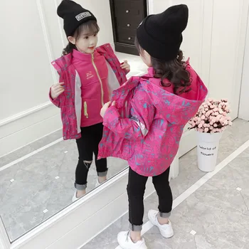 

2019 Children's hooded Fall Winter Girls' stormcoat Jacket kids clothes Outerwears windbreaker 4-13years 3-piece Set coat 435