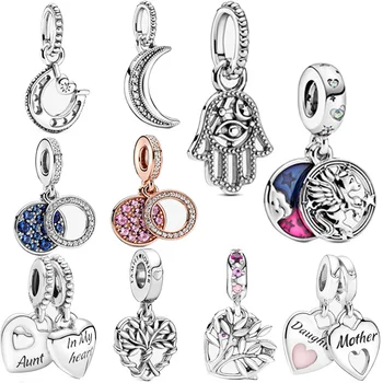 

2020 Winter New 925 Sterling Silver Beads Magical Unicorn Double Dangle Charm Charms fit Original pandora Bracelet DIY Jewelry