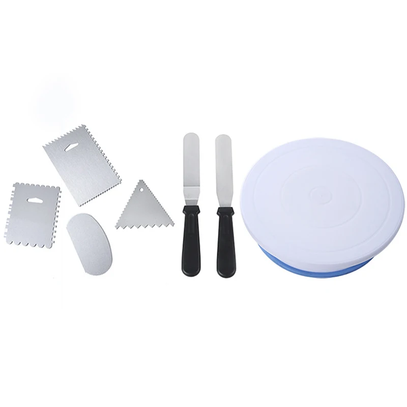 EASY-7Pcs/набор, пластиковый поворотный стол для торта, вращающийся пластиковый нож для торта, для украшения теста, 10 дюймов, кремовая подставка для пирожных, поворотный стол для торта