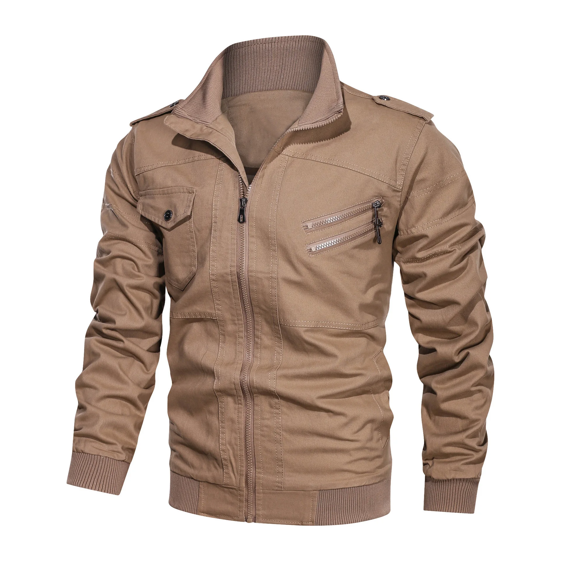 

Spring And Autumn Thin Men Stand Collar Pure Cotton Washing Coat Large Size Casual Tooling Jacket Men's
