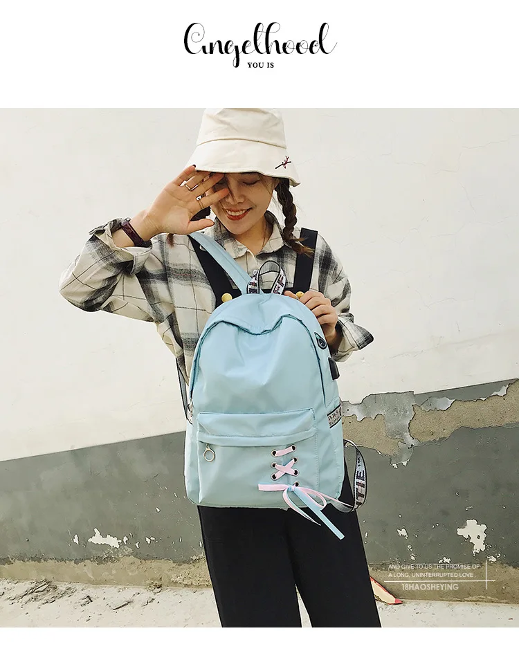 Cross Border for Oxford Cloth Backpack Women's Fashion Korean-style Casual WOMEN'S Bag Middle School Students School Bag Ribbon
