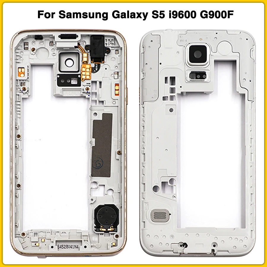 

New S5 Middle Frame For Samsung Galaxy S5 i9600 G900F G900H Middle Bezel Back Frame Housing Cover With Camera Lens