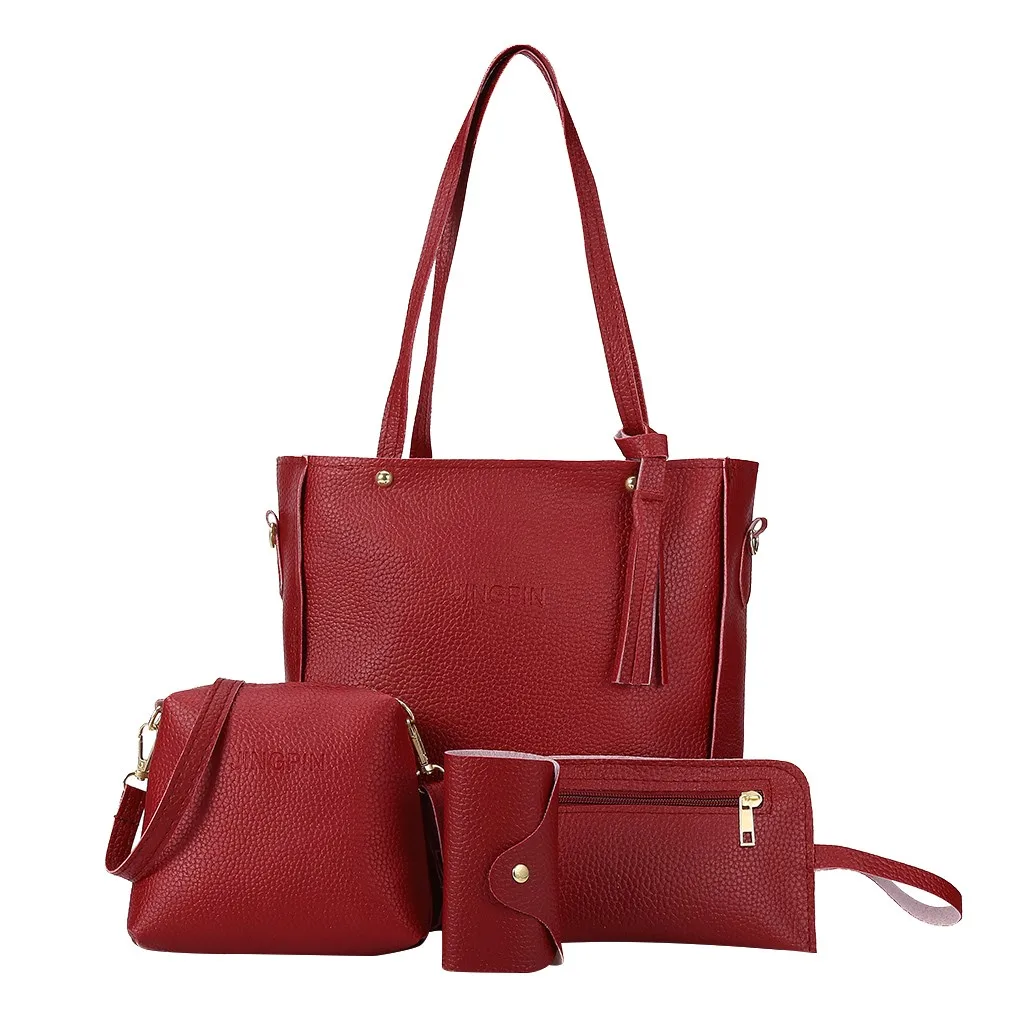 Женские сумки через плечо Новая модная сумка через плечо из четырех частей кожаная сумка-мессенджер одноцветная сумочка-кошелек