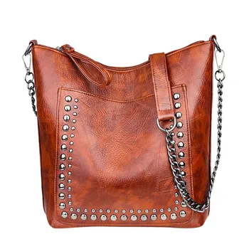 

Rivet Handbags For Women Fashion Leather Crossbody Bag Chain Casual Shoulder Package Female Bucket Tote Large Capacity Bolsos
