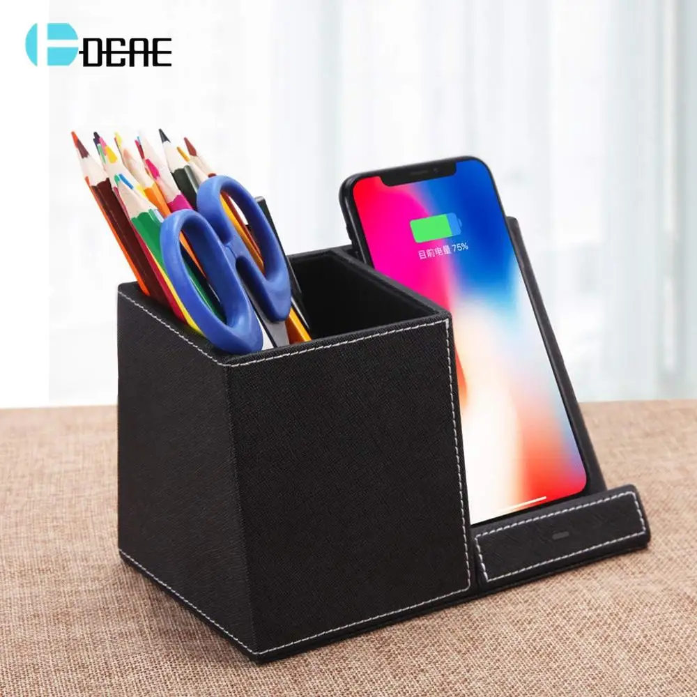 

DCAE 10W Fast Wireless Charger with Desk Organizer Qi Charging Stand Pen Pencil Holder for iPhone XS XR XS X 8 Samsung S10 S9 S8