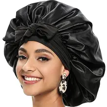 

Silky Smooth Bonnets Satin Night Sleeping Cap Large Size Headband Custom Logo Soft Bonnet Shower Cap For Wig Hair Hat For Women