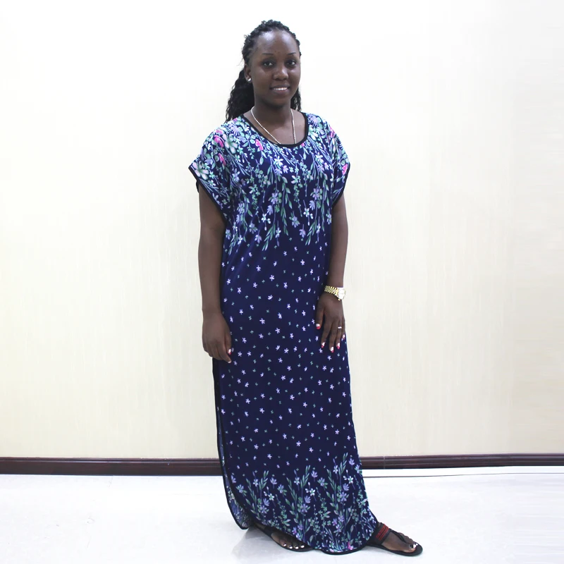 

Dashikiage Floral Print Short Sleeve Casual Blue Dress African Dashiki Dress For Women