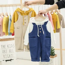 Детская одежда; коллекция года; детские весенние повседневные брюки на подтяжках в Корейском стиле с пряжкой спереди; N060