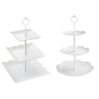 

2 Pcs 3-Tier White Dessert Stand Pastry Stand Cake Stand Cupcake Stand Serving Platter for Party Wedding Home Decor