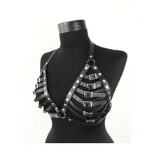 Женский кожаный бюстгальтер в стиле панк, ремни для связывания, женское белье, сексуальный готический бюстгальтер с подвязками