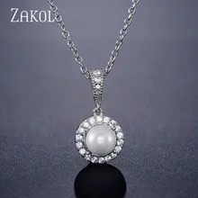 ZAKOL милый круглый искусственный жемчуг и кубический цирконий кулон ожерелье для женщин модные свадебные украшения FSNP2093