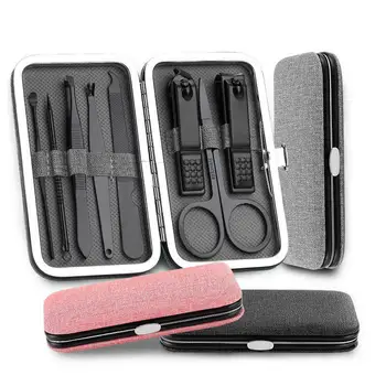 

8Pcs/Set Multifunction Nail Clippers Set Stainless Steel Black Pink Pedicure Scissor Tweezer Manicure Set Kit Nail Art Tools