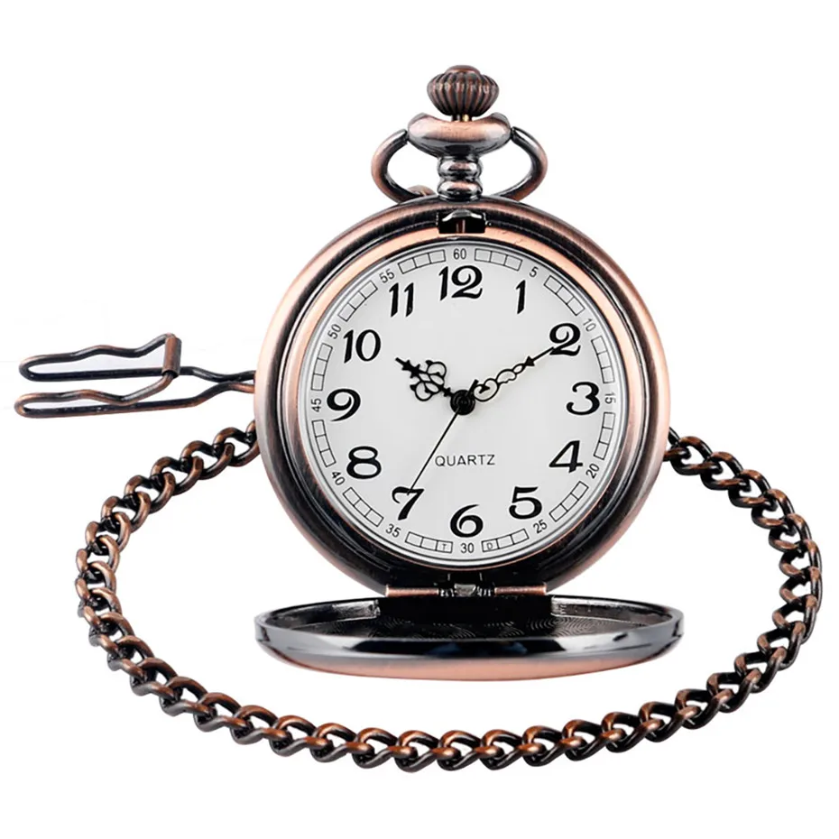 Кулон Fob часы серебро/черный/золотой/красная медь/бронза Польский Гладкий кварцевые карманные часы арабский циферблат цифры для женщин и мужчин подарок - Цвет: Red Copper