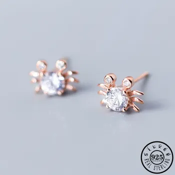 

925 Sterling Silver Small Cute Crab Shape with Cubic Zirconia Stone Rose Gold Color Plated Ear Studs Earrings Jewelry for Women