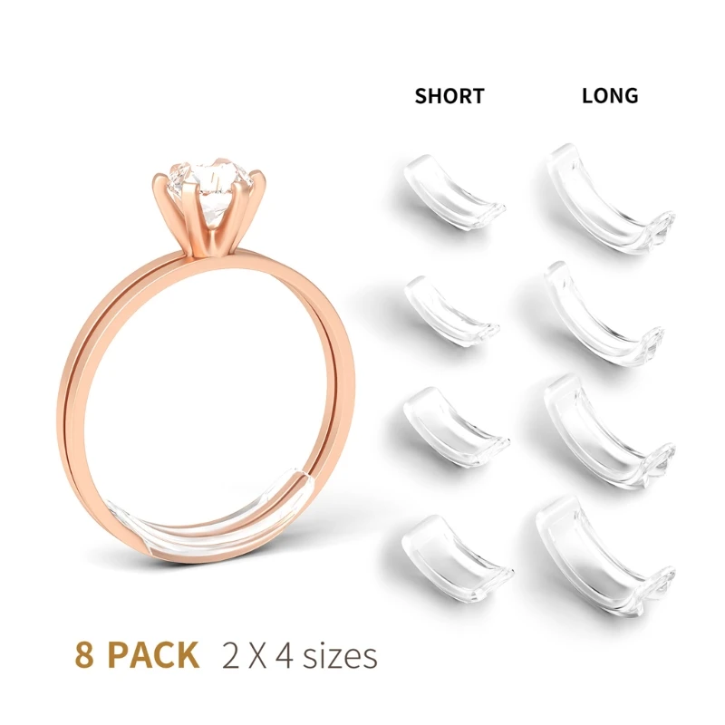 Ring Size Adjuster 8pcs Invisible Ring Adjuster Resizers Tightener Guards for Loose Rings Spacer Adjuster Guards 8 Sizes Fit Women Men Transparent 