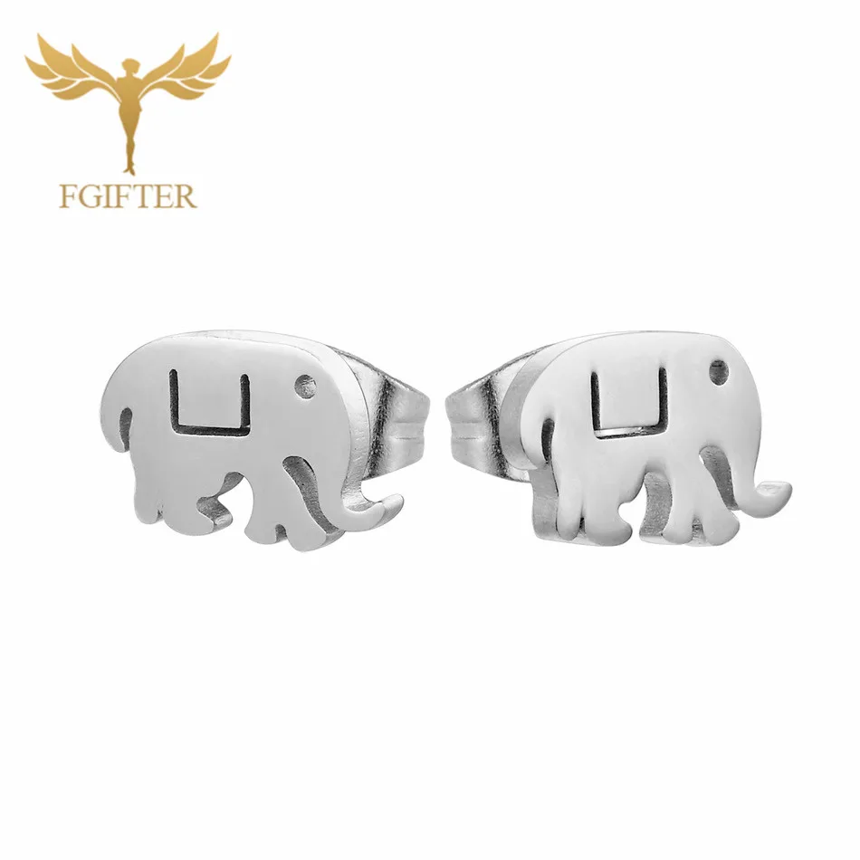 elephant Earrings Moon Серьги 12 пар один лот серебро Нержавеющая сталь украшения для женщин обувь девочек Подарки маленькие серьги ювелирные - Окраска металла: elephant Earrings